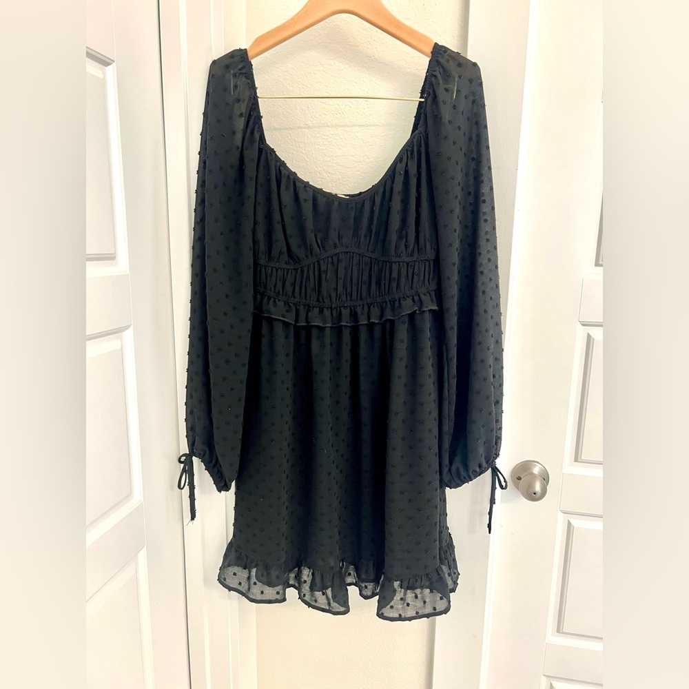 Altar’d State Black Sheer Long Sleeve Dress with Polkadots, Size L